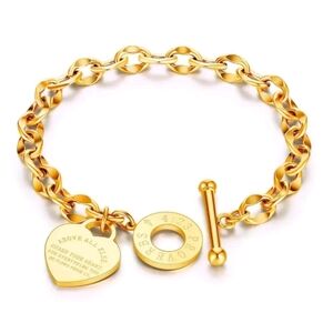 NEW Heart Gold Stainless Steel Proverbs Toggle Bracelet